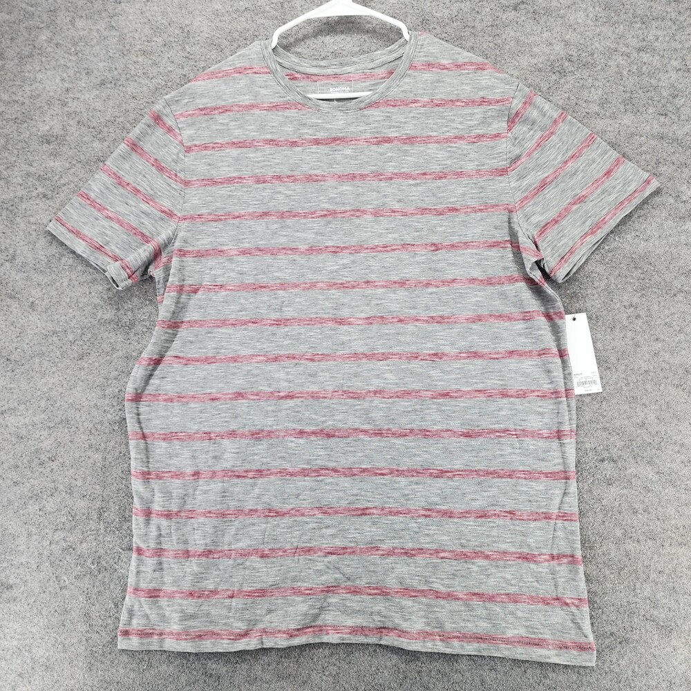 Sonoma Kohls Shirt Mens Large Short Sleeve Gray Red Striped